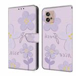 For Motorola Moto G32 Fresh Painted Leather Phone Case(Dark Purple Flowers)