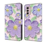 For Motorola Moto G42 Fresh Painted Leather Phone Case(Oil Painting Purple Flowers)