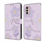 For Motorola Moto G42 Fresh Painted Leather Phone Case(Dark Purple Flowers)