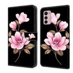 For Motorola Moto G42 Fresh Painted Leather Phone Case(Black Flowers)