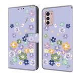 For Motorola Moto G42 Fresh Painted Leather Phone Case(Purple Floral)