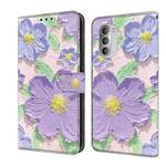 For Motorola Moto G51 Fresh Painted Leather Phone Case(Oil Painting Purple Flowers)