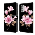 For Motorola Moto G51 Fresh Painted Leather Phone Case(Black Flowers)