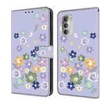 For Motorola Moto G51 Fresh Painted Leather Phone Case(Purple Floral)