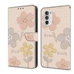 For Motorola Moto G52 Fresh Painted Leather Phone Case(Beige Flowers)