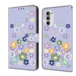 For Motorola Moto G52 Fresh Painted Leather Phone Case(Purple Floral)