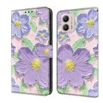 For Motorola Moto G53 5G Fresh Painted Leather Phone Case(Oil Painting Purple Flowers)