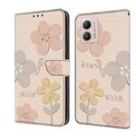 For Motorola Moto G53 5G Fresh Painted Leather Phone Case(Beige Flowers)