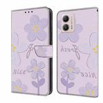 For Motorola Moto G53 5G Fresh Painted Leather Phone Case(Dark Purple Flowers)