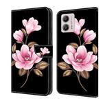 For Motorola Moto G53 5G Fresh Painted Leather Phone Case(Black Flowers)