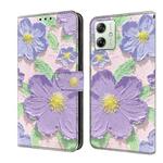 For Motorola Moto G54 Fresh Painted Leather Phone Case(Oil Painting Purple Flowers)