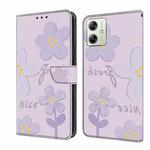 For Motorola Moto G54 Fresh Painted Leather Phone Case(Dark Purple Flowers)