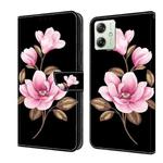 For Motorola Moto G54 Fresh Painted Leather Phone Case(Black Flowers)