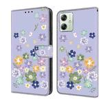 For Motorola Moto G54 Fresh Painted Leather Phone Case(Purple Floral)