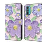 For Motorola Moto G60 Fresh Painted Leather Phone Case(Oil Painting Purple Flowers)