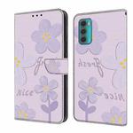 For Motorola Moto G60 Fresh Painted Leather Phone Case(Dark Purple Flowers)