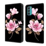 For Motorola Moto G60 Fresh Painted Leather Phone Case(Black Flowers)