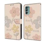 For Motorola Moto G62 5G Fresh Painted Leather Phone Case(Beige Flowers)