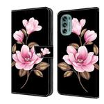 For Motorola Moto G62 5G Fresh Painted Leather Phone Case(Black Flowers)