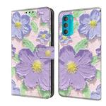 For Motorola Moto G71 5G Fresh Painted Leather Phone Case(Oil Painting Purple Flowers)