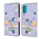 For Motorola Moto G71 5G Fresh Painted Leather Phone Case(Purple Floral)