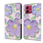 For Motorola Moto G84 Fresh Painted Leather Phone Case(Oil Painting Purple Flowers)