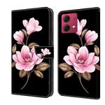 For Motorola Moto G84 Fresh Painted Leather Phone Case(Black Flowers)