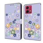 For Motorola Moto G84 Fresh Painted Leather Phone Case(Purple Floral)