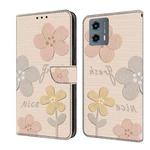 For Motorola Moto G 2023 Fresh Painted Leather Phone Case(Beige Flowers)