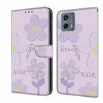 For Motorola Moto G 2023 Fresh Painted Leather Phone Case(Dark Purple Flowers)