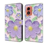 For Motorola Moto G04 Fresh Painted Leather Phone Case(Oil Painting Purple Flowers)