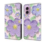 For Motorola Moto G24 Fresh Painted Leather Phone Case(Oil Painting Purple Flowers)