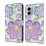 For Motorola Moto G24 Power Fresh Painted Leather Phone Case(Oil Painting Purple Flowers)