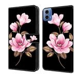 For Motorola Moto G34 Fresh Painted Leather Phone Case(Black Flowers)