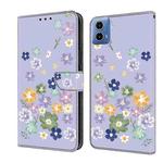 For Motorola Moto G34 Fresh Painted Leather Phone Case(Purple Floral)