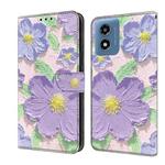 For Motorola Moto G Play 2024 Fresh Painted Leather Phone Case(Oil Painting Purple Flowers)