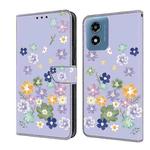 For Motorola Moto G Play 2024 Fresh Painted Leather Phone Case(Purple Floral)