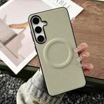 For Samsung Galaxy S25+ 5G Magsafe Magnetic Plain Leather Phone Case(Light Green)