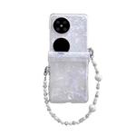 For Huawei P50 Pocket Three Parts Pearlescent Shell Texture Phone Case with Bracelet(White)