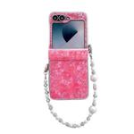 For Samsung Galaxy Z Flip6 Three Parts Pearlescent Shell Texture Phone Case with Bracelet(Red)