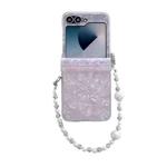 For Samsung Galaxy Z Flip6 Three Parts Pearlescent Shell Texture Phone Case with Bracelet(Pink)