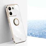 For Xiaomi Poco M7 Pro 5G XINLI Straight Edge 6D Electroplate TPU Phone Case with Ring Holder(White)