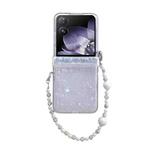 For Xiaomi Mix Flip Three Parts Pearlescent Shell Texture Phone Case with Bracelet(White)