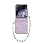 For Xiaomi Mix Flip Three Parts Pearlescent Shell Texture Phone Case with Bracelet(Pink)