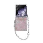 For Xiaomi Mix Flip Three Parts Pearlescent Shell Texture Phone Case with Bracelet(Pink Green)