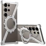 For Samsung Galaxy S23 Ultra 5G Z-shaped Frameless Metal 360 Holder MagSafe Phone Case(Space Silver)