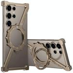 For Samsung Galaxy S25 Ultra 5G Z-shaped Frameless Metal 360 Holder MagSafe Phone Case(Desert Gold)