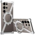 For Samsung Galaxy S25 Ultra 5G Z-shaped Frameless Metal 360 Holder MagSafe Phone Case(Space Silver)