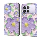 For Redmi K70E Fresh Painted Leather Phone Case(Oil Painting Purple Flowers)