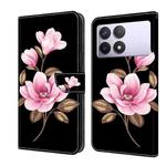 For Redmi K70E Fresh Painted Leather Phone Case(Black Flowers)